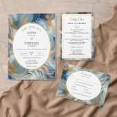 Hedendaagse Elegantie: Blauw Wit Goud Bruiloft Kaart (Personaliseer de collectie van deze zelfstandige maker.)