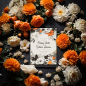 Mosterdgeel zwart en wit bloemen bruiloft kaart