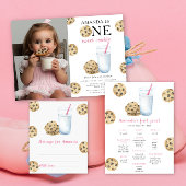 Twee zoete koekjes en melk meisje eerste verjaarda kaart