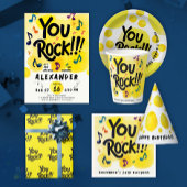 Leuk modern script je rock geel zwart penseel typo cadeaulabel