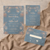 Copper Floral Line Art Dusty Blue Informatiekaartje (Personaliseer de collectie van deze zelfstandige maker.)