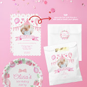 Roze Coquette Bow Preppy Meisje Verjaardag Papieren Bordje