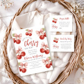 Coquette Roze strik Rode kers op Top Baby shower Ronde Sticker