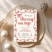 Coquette Red Cherry eerste verjaardag uitnodiging