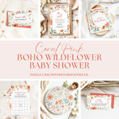 Coral Pink Boho Wildflower is een meisje Baby show Kaart