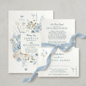 Elegante Blauwe Bloemen Faux Handgemaakte Papier T Kaart
