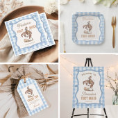 Cowboy Eerste Rodeo Gingham Verjaardag Cadeaulabel