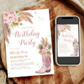 Boho Cowgirl Boot Pampas Grass Rozen 60e Verjaarda Kaart