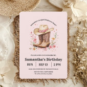 Cowgirl Wildflowers Bash Verjaardag | Roze Western Vellum Uitnodigingen