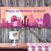 Roze Westerne Cowgirl Woestijnleeftijd 1 verjaarda Spandoek