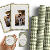 Rustic Green Plaid 1 Foto Vrolijk Kerstfeest Feestdagenkaart