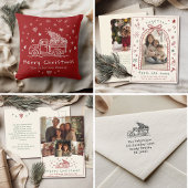 Whimsical Christmas Truck Retro Rood en Groen Feestdagenkaart