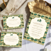 Cream Emerald Green Gold Elephant Indiase bruiloft Kaart