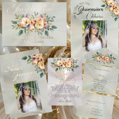 Cream Floral Quinceanera Program - Pastel Pink Programmakaart
