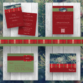 Crimson & Evergreen Kerst Bruiloft Menu Kaart