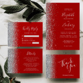 Modern Crimson Red Silver Glitter Edge Bruiloft Menu
