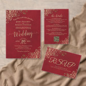 Elegant Gold Lace over het Rode Weddenschap tegen Programmakaart (Personaliseer de collectie van deze zelfstandige maker.)