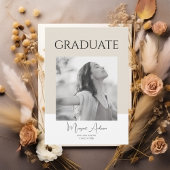Modern Minimalist White and Brown Photo Graduation Aankondiging