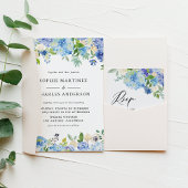 Waterverf Blue Hydrangea krans bruiloft Acryl Uitnodigingen