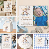 Custom Photo 3rd Birthday Invite – Bear on a Cloud Kaart