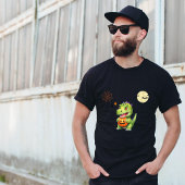 Schattigee Dinosaurus spelen pompoen truc om hallo Trui