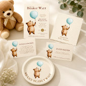 Bearly Wait blue Balloon Baby Shower QR Code  Kaart