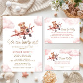 Schattige Beer Vliegtuig Roze Meisje Luier Raffle Informatiekaartje