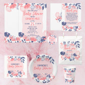 Leuk Blauw Roze Bloemen Botanisch Baby shower Spandoek