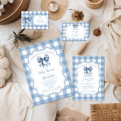 Schattige Blue Bow Ribbon Gingham Raffle Diapper Informatiekaartje