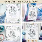 Blauwe Baby shower Elephant Waterverf Hartelijk da Ronde Sticker