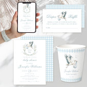 Blue Crest met Stork & Bloemen Baby Boy Shower Kaart