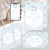 Schattige blauw schommelpaard gestippeld baby boy  kaart