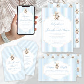 Schattige blauw Teddybeer baby shower dank u kaart