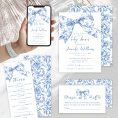 Franse Blauwe Toile Bow Sweet Baby Boy Shower Kaart