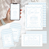 Blue Wavy Scallop Baby Boy Douche Luier Raffle Informatiekaartje