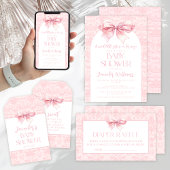 Blush roze strik baby meisje douche dank u informatiekaartje