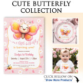 Schattige Vlinder Roze Bloemen Meisje 1e Verjaarda Spandoek