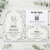 Fantastische Lijnkunst Bloemige Save the Date (Personaliseer de collectie van deze zelfstandige maker.)