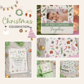 Gezellige Winter Roze Groene Kerstfoto Keramisch Ornament