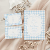 Schattigee Gingham Franse Teddy Bear Diapper Raffl Informatiekaartje