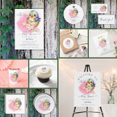 Kawaii Egg Bird Elegante Bloemen Baby shower Boeke Informatiekaartje