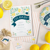 Schattige Citroengeel Botanisch Baby shower Bedankkaart