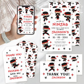 Zwart Rood Ninja Warrior Verjaardag Jongen Uitnodi Kaart