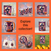 Schattigee kleine heks met katten en pompoenen, op t-shirt