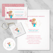 Leuke Maid House Roze Glitter Schoonmaak Service Rechthoekige Sticker