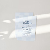 Moderne blauwe geruite baby shower cadeaulabel