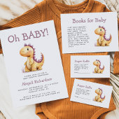Oranje Paarse Dinosaurus Baby shower Luier Raffle Informatiekaartje
