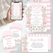 Schattige pastel roze strik bloemenelegant baby sh bedankkaart