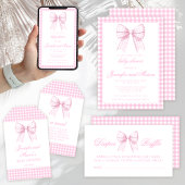 Roze gingham boog baby meisje douche dank u ronde sticker