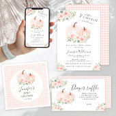 Roze Bloemen Pompoen Baby shower Dank u kaarten